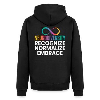 Erkennen Normalisieren Umarmung Neurodiversität Autismus - Unisex Premium Bio Zip Hoodie - Schwarz - Hinten - Nico (187cm)