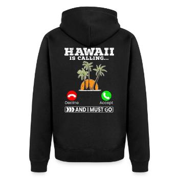 Hawaii ruft und ich muss tropischen Sommer gehen - Unisex Premium Bio Zip Hoodie - Schwarz - Hinten - Nico (187cm)