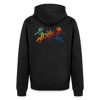 Native American Kokopelli Duo With Sun 2 - Unisex Premium Bio Zip Hoodie - Schwarz - Hinten - Nico (187cm)