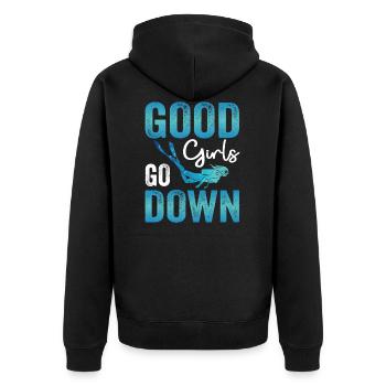Scuba Diving Good Girls Go Down - Unisex Premium Bio Zip Hoodie - Schwarz - Hinten - Nico (187cm)