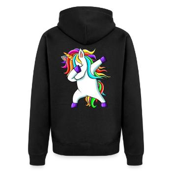 Lustige süße Regenbogen Dabbing Einhorn - Unisex Premium Bio Zip Hoodie - Schwarz - Hinten - Nico (187cm)