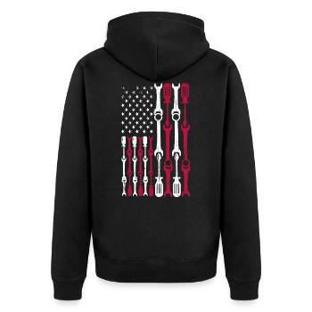 Amerikanische Flagge USA Diesel Mechanic Automobile - Unisex Premium Bio Zip Hoodie - Schwarz - Hinten - Nico (187cm)