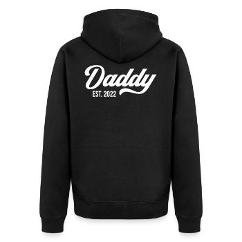 Papa Est. 2022 - Unisex Premium Bio Zip Hoodie - Schwarz - Hinten - Nico (187cm)