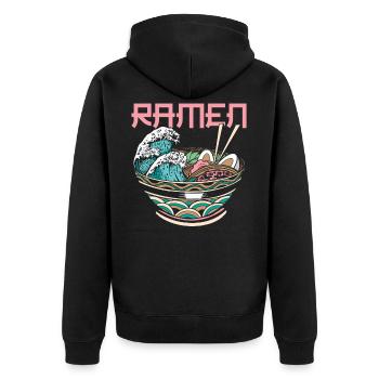The Great Wave Off Kanagawa Ramen Eater Noodle - Unisex Premium Organic Zip Hoodie - black - Back - Nico (187cm)