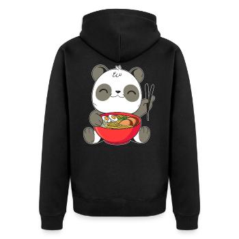 Kawaii Panda Ramen Esser japanische NudelSuppe Essen - Unisex Premium Bio Zip Hoodie - Schwarz - Hinten - Nico (187cm)