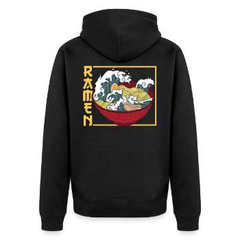 The Great Wave Off Kanagawa Ramen Eater Noodle - Unisex Premium Organic Zip Hoodie - black - Back - Nico (187cm)