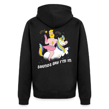 Sounds Gay Im In LGBTQ Geschenk - Unisex Premium Bio Zip Hoodie - Schwarz - Hinten - Nico (187cm)