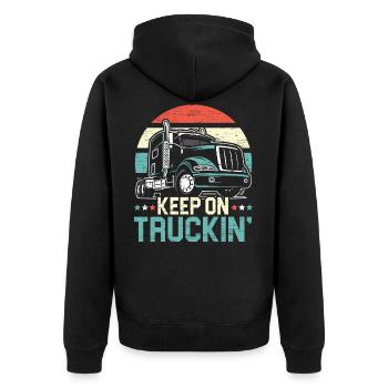 Keep On Truckin' Retro Trucker 18 Wheeler Truck - Unisex Premium Organic Zip Hoodie - black - Back - Nico (187cm)