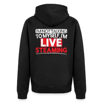Ich bin Livestreaming Online Streaming Gaming Stream - Unisex Premium Bio Zip Hoodie - Schwarz - Hinten - Nico (187cm)