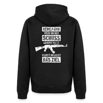 BUNDESWEHR MASCHINENGEWEHR MG SOLDATEN - Unisex Premium Bio Zip Hoodie - Schwarz - Hinten - Nico (187cm)