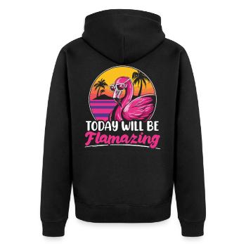 Aujourd’hui sera Flamazing Rose Flamingo Chuchoteur - Veste à capuche bio Premium Unisexe - noir - Dos - Nico (187cm)