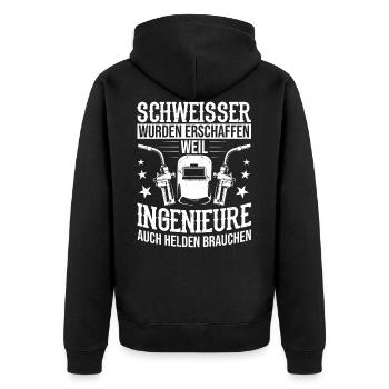 Schweißermeister Helden Schweißer Design - Unisex Premium Bio Zip Hoodie - Schwarz - Hinten - Nico (187cm)