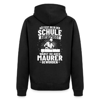 Maurermeister Schule Aufgepasst Maurer Design - Unisex Premium Bio Zip Hoodie - Schwarz - Hinten - Nico (187cm)