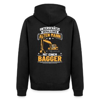 Baggerwagen Baggerkostüm Alter Mann Baggermotiv - Unisex Premium Bio Zip Hoodie - Schwarz - Hinten - Nico (187cm)