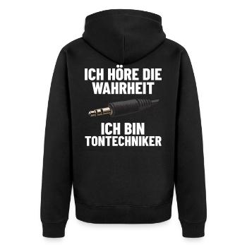 Veranstaltungstechniker Wahrheit Toningenieur - Unisex Premium Bio Zip Hoodie - Schwarz - Hinten - Nico (187cm)
