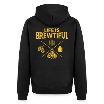 Life Is Brewtiful Alcoholic Beer Drinker Hop Fruit - Unisex Premium Organic Zip Hoodie - black - Back - Nico (187cm)