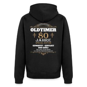 80 Geburtstag Mann Herren Geschenk 80 Jahre Männer - Unisex Premium Bio Zip Hoodie - Schwarz - Hinten - Nico (187cm)