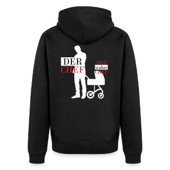 Vater Papa Baby Sohn Partnerlook Outfit Geschenk - Unisex Premium Bio Zip Hoodie - Schwarz - Hinten - Nico (187cm)