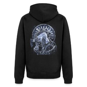 Wikinger Mann Portrait Schild Vegvisir - Unisex Premium Bio Zip Hoodie - Schwarz - Hinten - Nico (187cm)