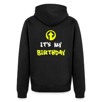 Geburtstag, Geburtstag, Geburtstag, Geburtstag, Geburtstag - Unisex Premium Bio Zip Hoodie - Schwarz - Hinten - Nico (187cm)