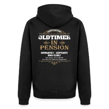 Pension Pensionär Beamter Beamte Pensionierung - Unisex Premium Bio Zip Hoodie - Schwarz - Hinten - Nico (187cm)