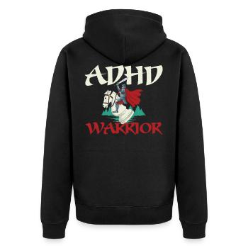 ADHD Warrior ADHS Geschenk - Unisex Premium Bio Zip Hoodie - Schwarz - Hinten - Nico (187cm)