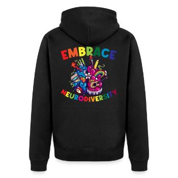 Embrace Neurodiversity ADHS Geschenk - Unisex Premium Bio Zip Hoodie - Schwarz - Hinten - Nico (187cm)