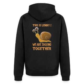 Das ist Lenny, wir joggen zusammen - Unisex Premium Bio Zip Hoodie - Schwarz - Hinten - Nico (187cm)