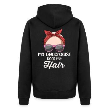 My Oncologist Does My Hair Brustkrebs Geschenk - Unisex Premium Bio Zip Hoodie - Schwarz - Hinten - Nico (187cm)