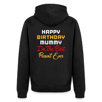 Geburtstag, Geburtstag, Geburtstag, Geburtstag, Geburtstag - Unisex Premium Bio Zip Hoodie - Schwarz - Hinten - Nico (187cm)