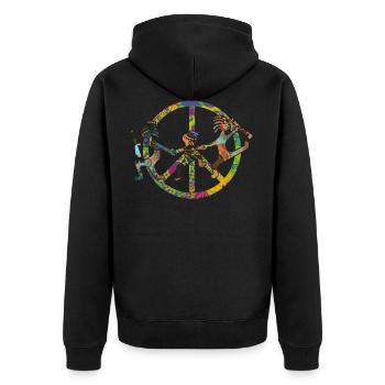 Kokopelli Family in Peace Sign Design 2 - Unisex Premium Bio Zip Hoodie - Schwarz - Hinten - Nico (187cm)