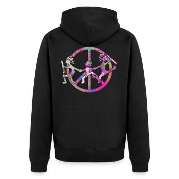 Kokopelli Family in Peace Sign Design 3 - Unisex Premium Bio Zip Hoodie - Schwarz - Hinten - Nico (187cm)