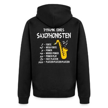Saxophon Dynamik eines Saxophonisten Blasmusik - Unisex Premium Bio Zip Hoodie - Schwarz - Hinten - Nico (187cm)