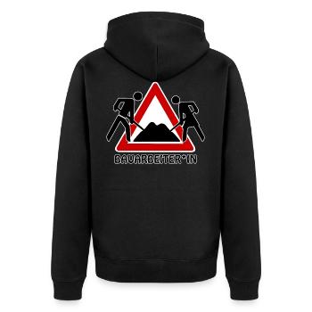 Gendersprech Bauarbeiter*IN - Baustellenschild 1 - Unisex Premium Bio Zip Hoodie - Schwarz - Hinten - Nico (187cm)