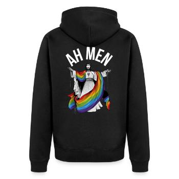 Ah Men Gay Jesus Gay Gift - Unisex Premium Organic Zip Hoodie - black - Back - Nico (187cm)
