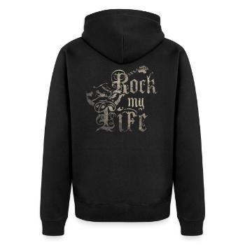 Band Shirt - Rock my Life - Vintage Edition - Unisex Premium Bio Zip Hoodie - Schwarz - Hinten - Nico (187cm)