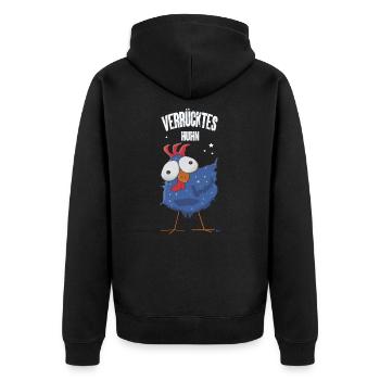 Verrücktes Huhn - Unisex Premium Bio Zip Hoodie - Schwarz - Hinten - Nico (187cm)