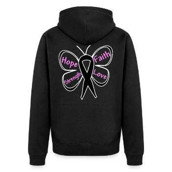 Liebe Stärke Glaube Hoffnung Melanom-Bewusstsein - Unisex Premium Bio Zip Hoodie - Schwarz - Hinten - Nico (187cm)
