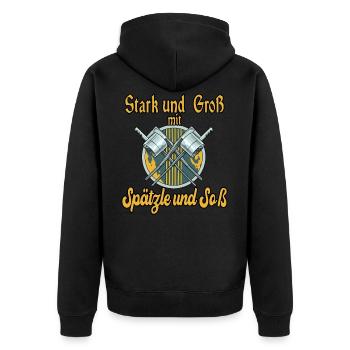Spätzle und Soß - Unisex Premium Bio Zip Hoodie - Schwarz - Hinten - Nico (187cm)