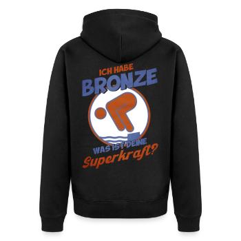 Schwimmer Schwimmprüfung Bronze Geschenk - Unisex Premium Bio Zip Hoodie - Schwarz - Hinten - Nico (187cm)