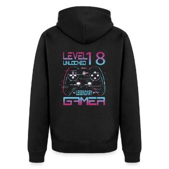18 Geburtstag Level 18 Complete Retro Jungen Gamer - Unisex Premium Bio Zip Hoodie - Schwarz - Hinten - Nico (187cm)
