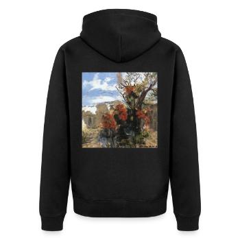 Kunst - Art by Artificial Intelligence Blumen male - Unisex Premium Bio Zip Hoodie - Schwarz - Hinten - Nico (187cm)