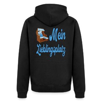 Mein Lieblingsplatz für einen Ostsee und Nordsee - Unisex Premium Bio Zip Hoodie - Schwarz - Hinten - Nico (187cm)