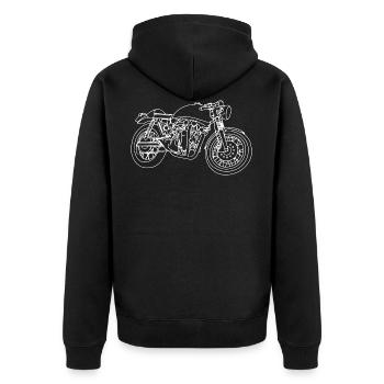 Caferacer Oldschool Biker T-Shirt - Unisex Premium Bio Zip Hoodie - Schwarz - Hinten - Nico (187cm)