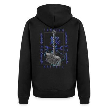 Viking Age - Thor Hammer - Unisex Premium Bio Zip Hoodie - Schwarz - Hinten - Nico (187cm)