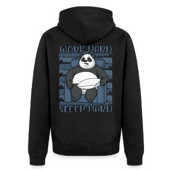Panda Working Hard Sleeping Hard Funny Sayings - Unisex Premium Organic Zip Hoodie - black - Back - Nico (187cm)