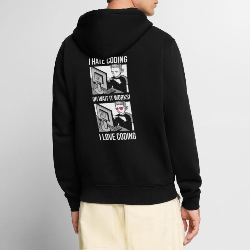 I Love Coding Programmer Cadeau Veste à capuche bio Premium Unisexe