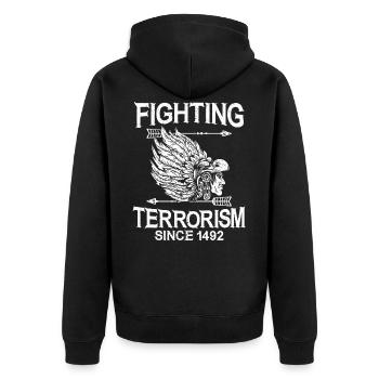 Fighting Terrorism Since 1492 Native American - Unisex Premium Organic Zip Hoodie - black - Back - Nico (187cm)