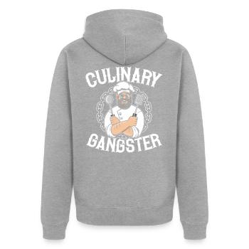 Kulinarisches Gangsterkoch Meisterkoch Hutkoch Koch - Unisex Premium Bio Zip Hoodie - Grau meliert - Hinten - Nico (187cm)