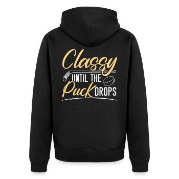 Stilvoll bis der Puck fällt Hockeyschläger Sport - Unisex Premium Bio Zip Hoodie - Schwarz - Hinten - Nico (187cm)
